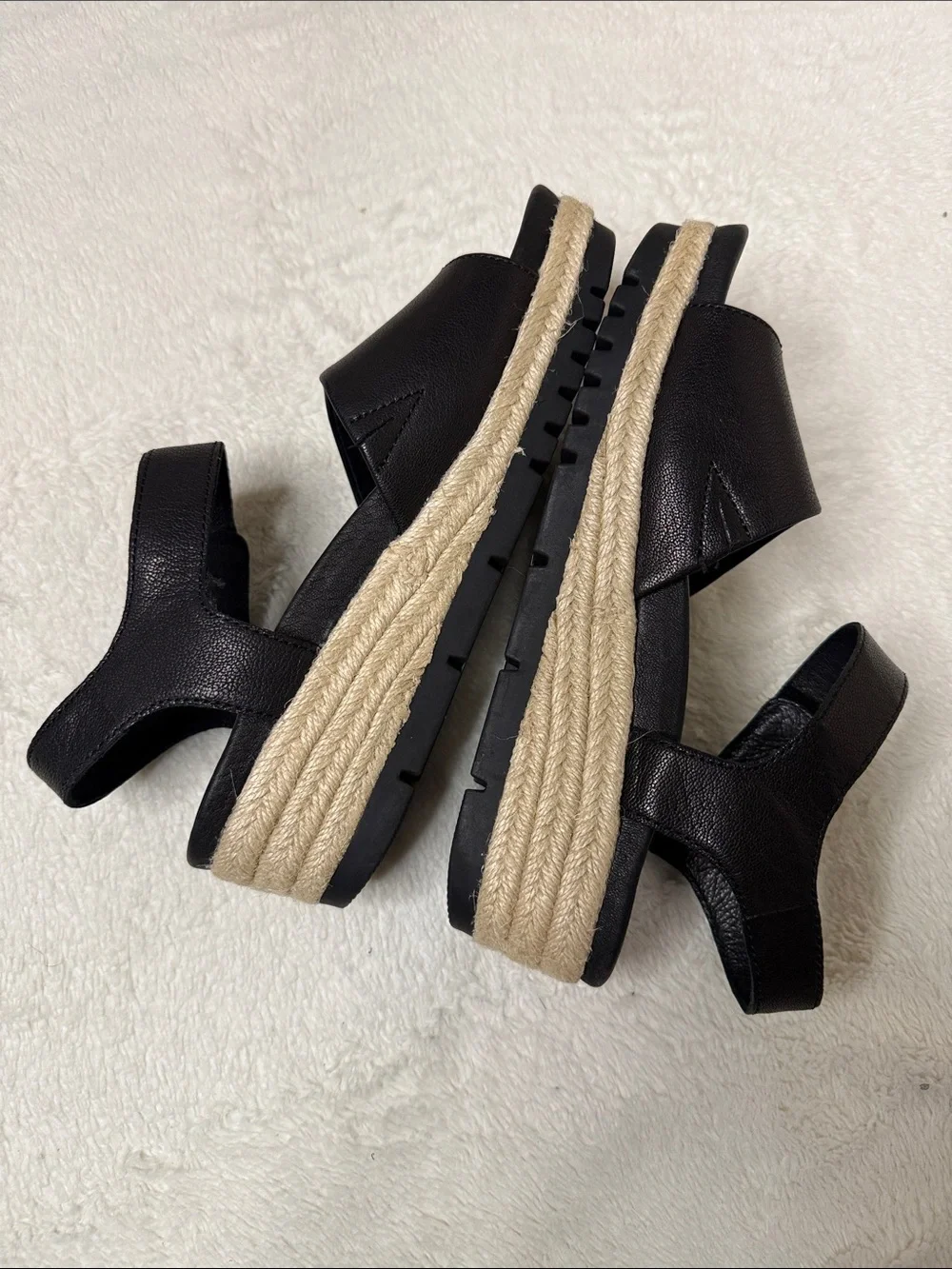 Josef Seibel Miranda Black Espadrille Wedge Ankle Strap Sandals - Sz 40/9, NWOB